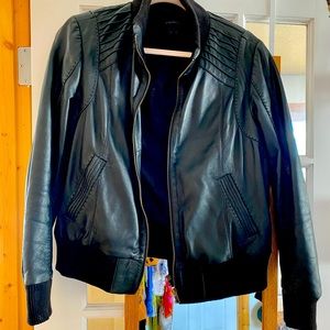 Size L black leather Danier bomber jacket, barely worn